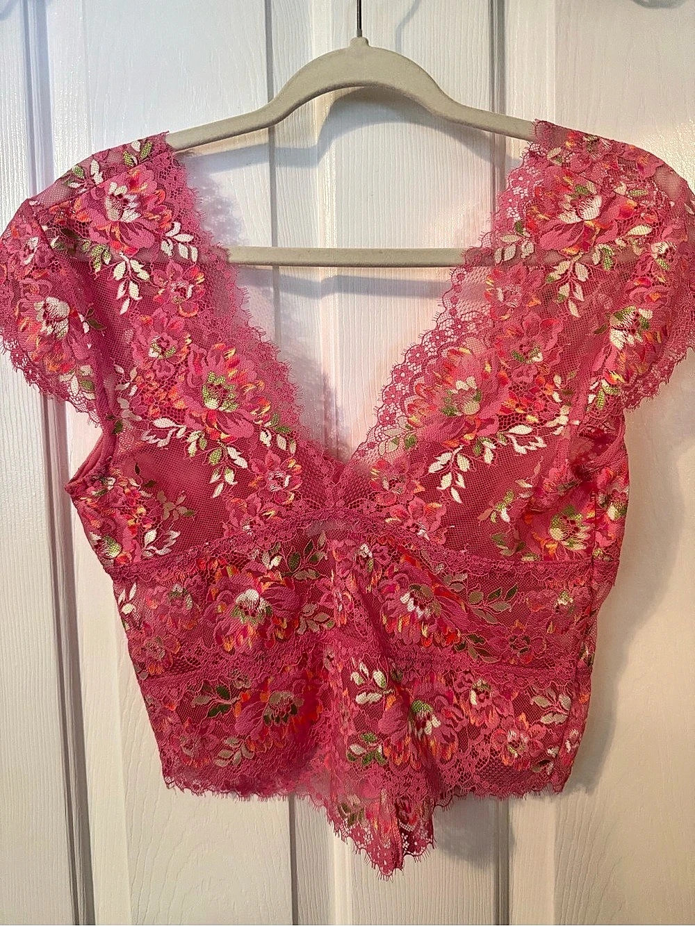 Free people Floral Lace Crop Top in Pink Like New